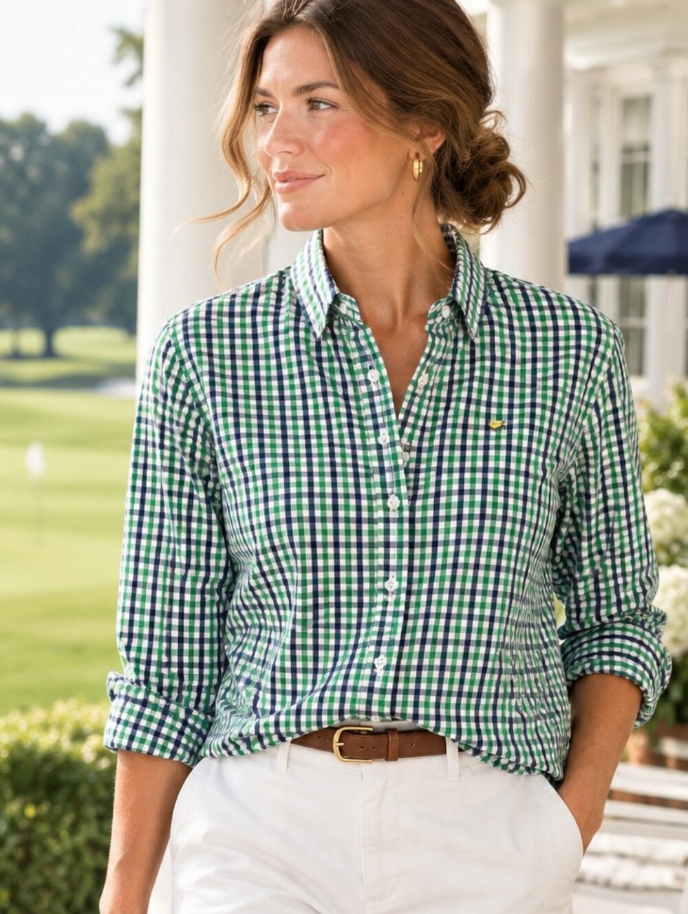 Magnolia Lane Masters Logo Gingham Golfcore Button-Down Shirt Large Augusta Prep